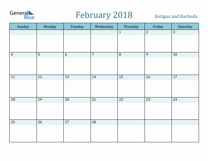 February 2018 Calendar with Holidays