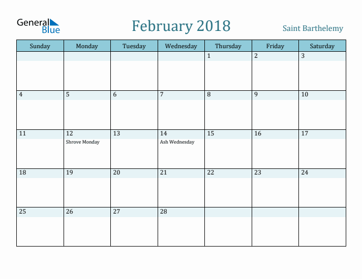 February 2018 Calendar with Holidays