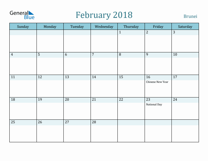 February 2018 Calendar with Holidays