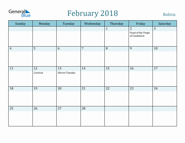 February 2018 Calendar with Holidays