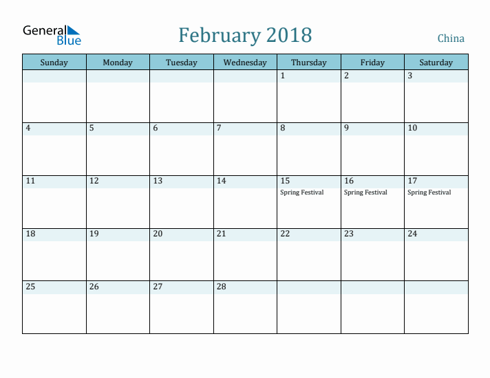 February 2018 Calendar with Holidays