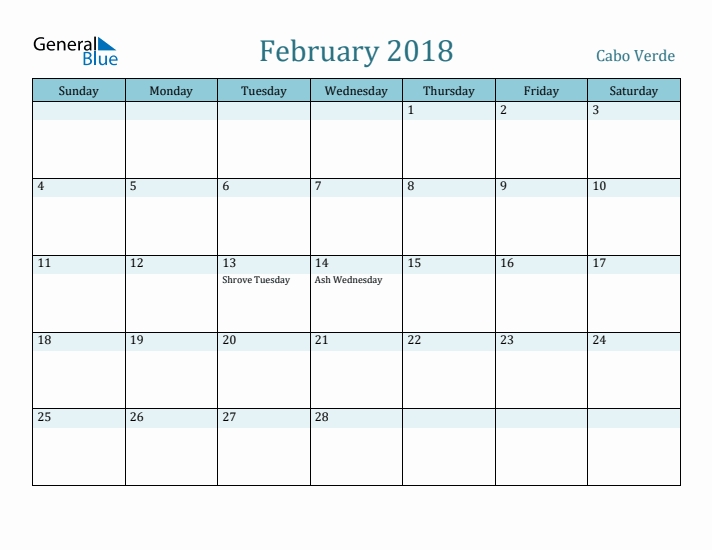 February 2018 Calendar with Holidays