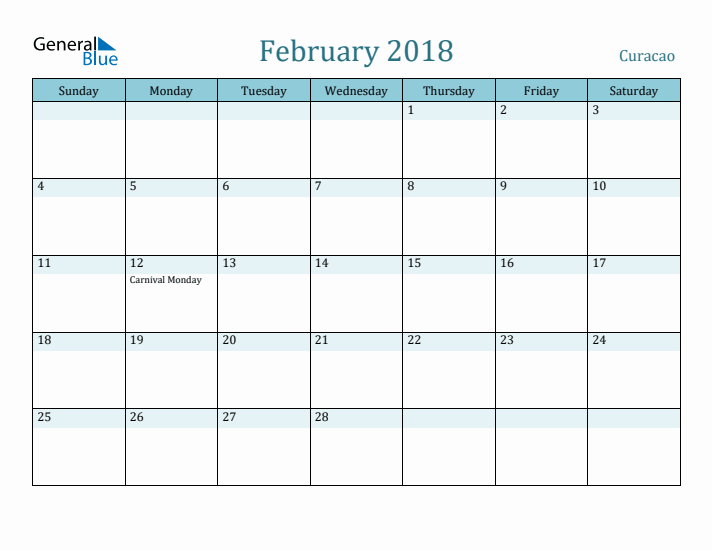 February 2018 Calendar with Holidays