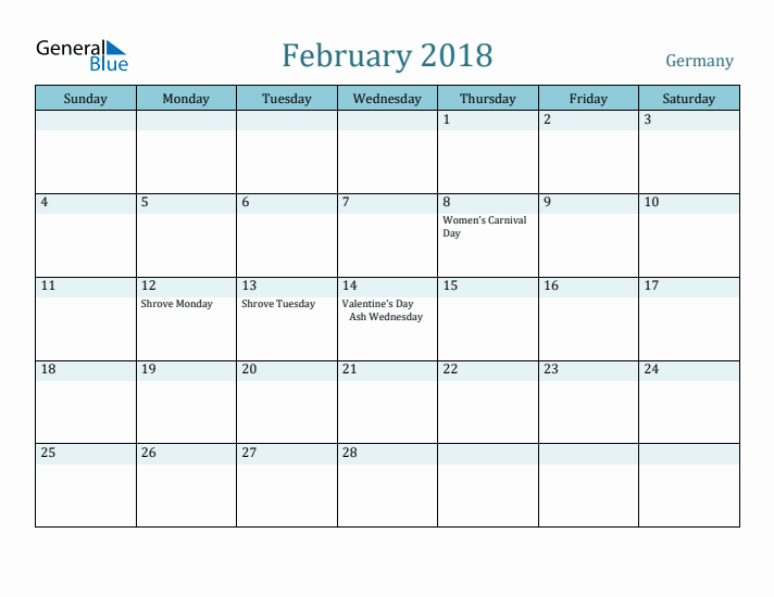 February 2018 Calendar with Holidays