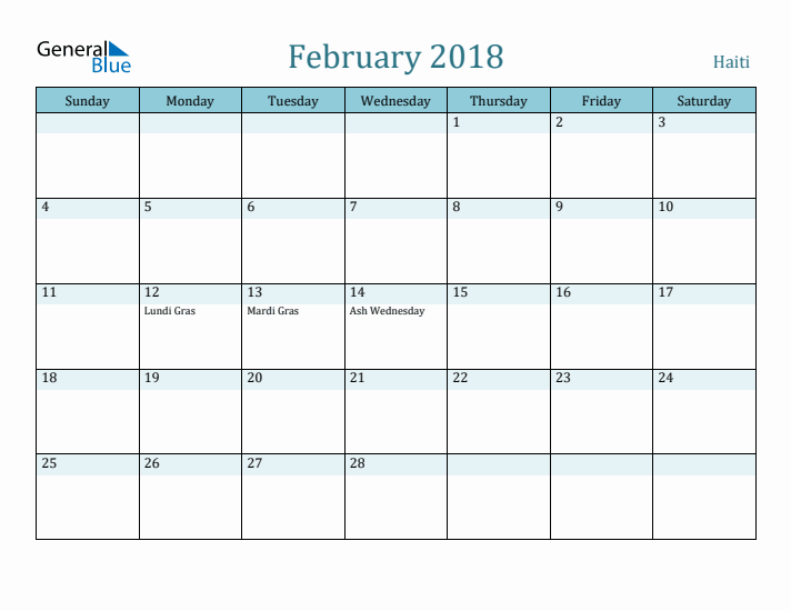 February 2018 Calendar with Holidays