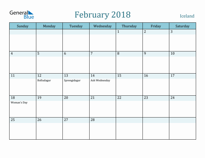 February 2018 Calendar with Holidays