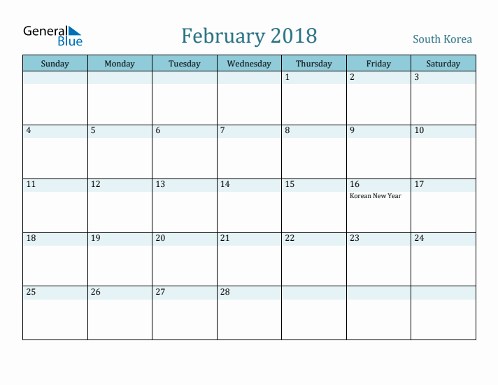 February 2018 Calendar with Holidays