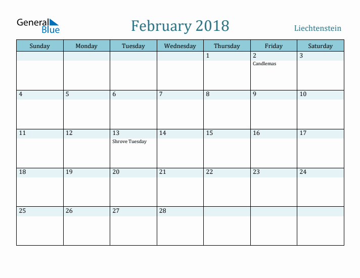 February 2018 Calendar with Holidays