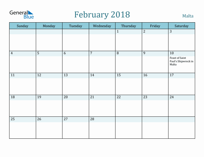 February 2018 Calendar with Holidays