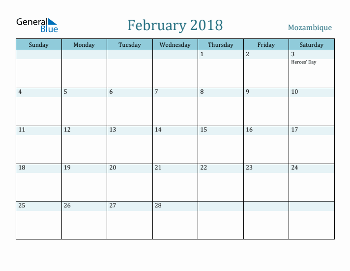 February 2018 Calendar with Holidays