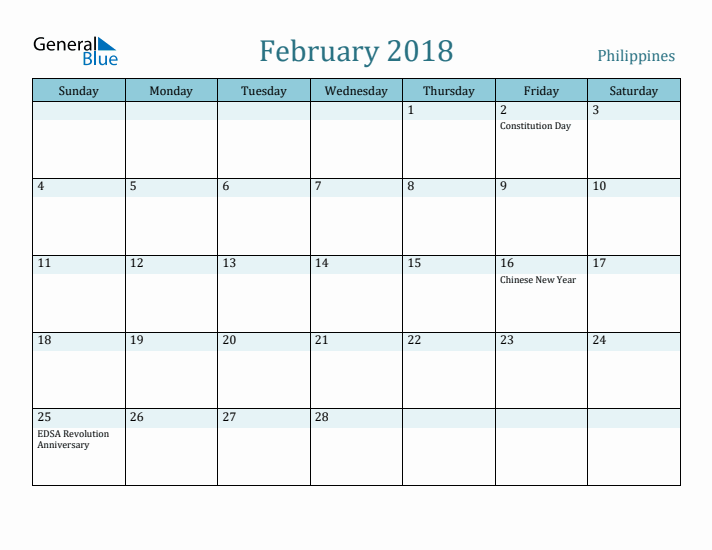 February 2018 Calendar with Holidays