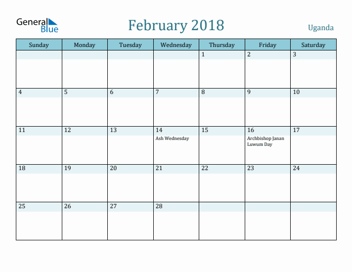 February 2018 Calendar with Holidays