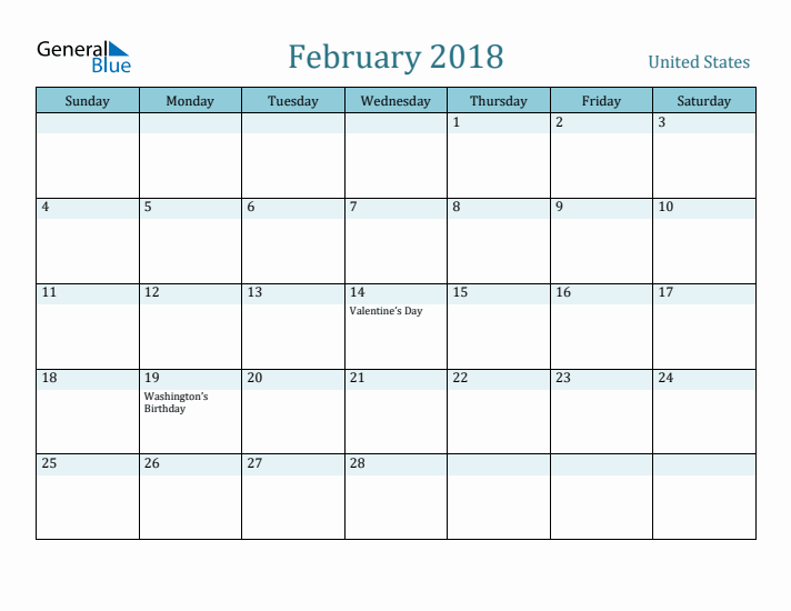 February 2018 Calendar with Holidays