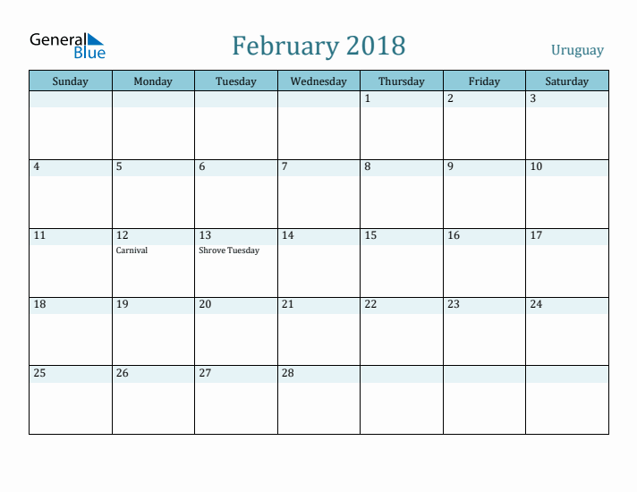 February 2018 Calendar with Holidays