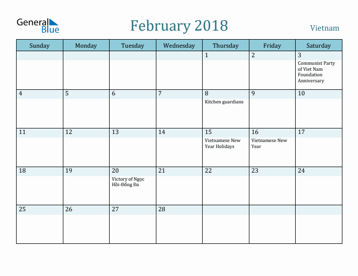 February 2018 Calendar with Holidays