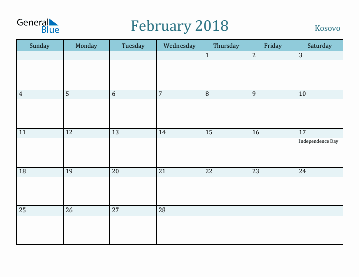 February 2018 Calendar with Holidays