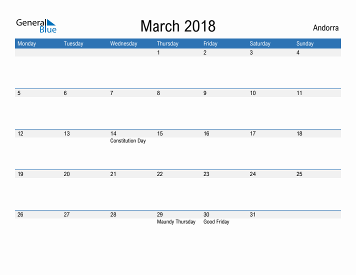 Fillable March 2018 Calendar