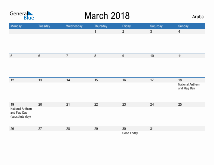 Fillable March 2018 Calendar