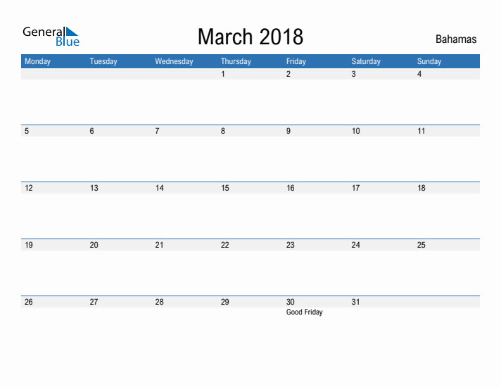 Fillable March 2018 Calendar