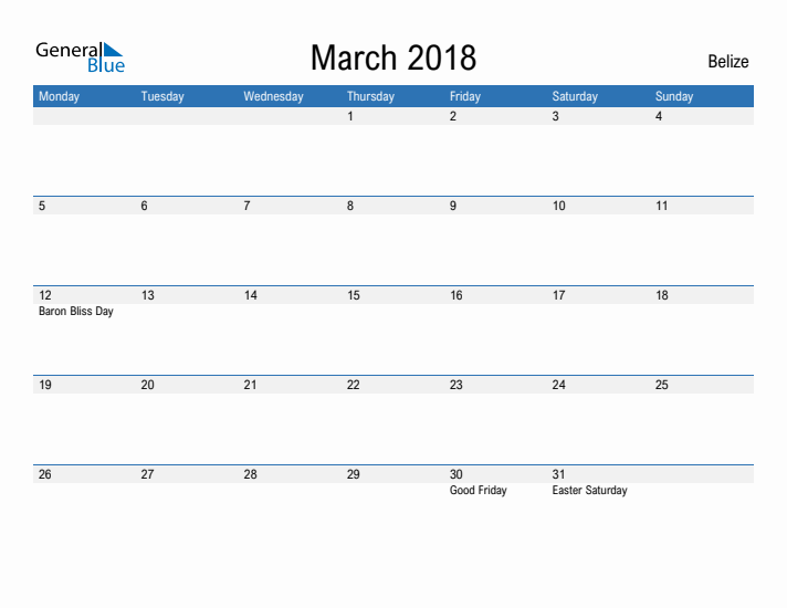 Fillable March 2018 Calendar