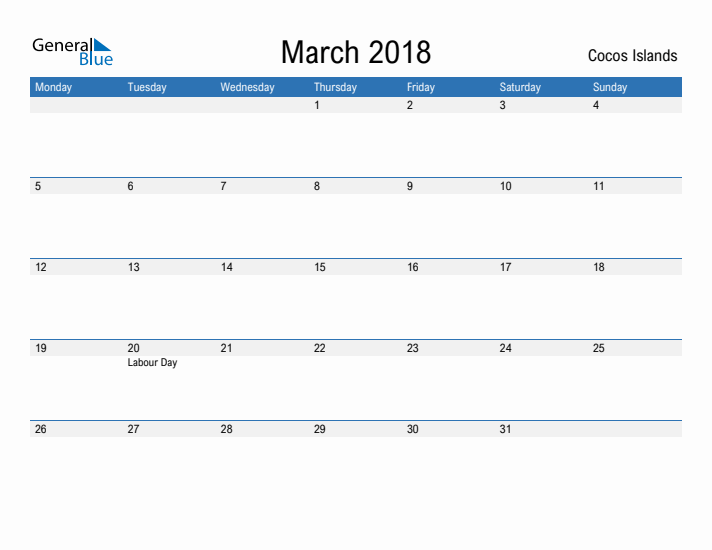 Fillable March 2018 Calendar