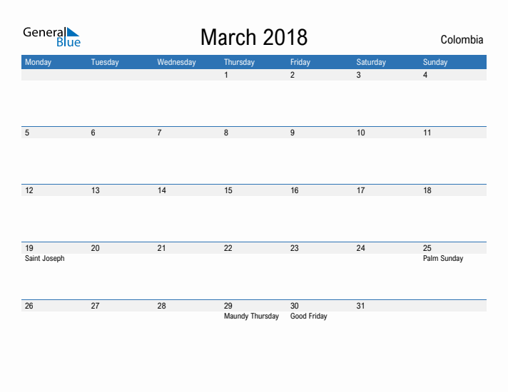 Fillable March 2018 Calendar