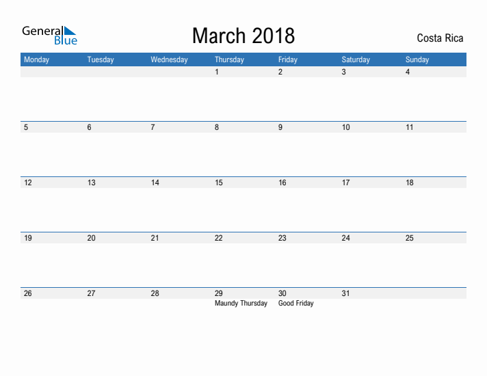 Fillable March 2018 Calendar