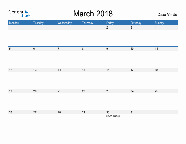 Fillable March 2018 Calendar