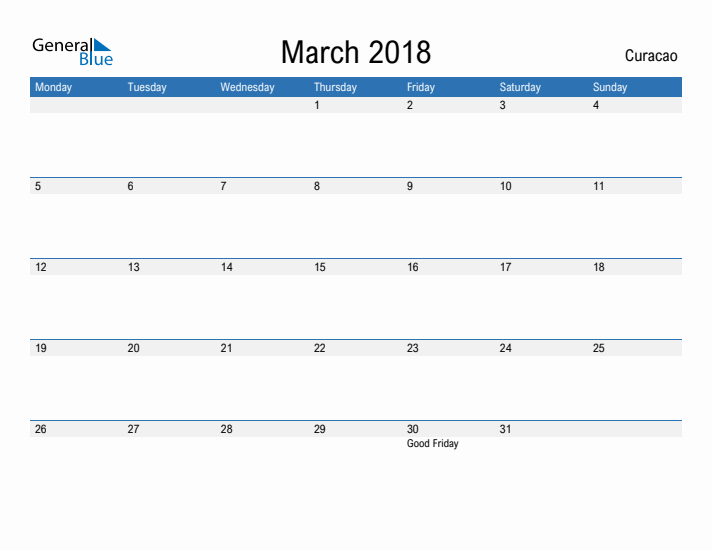 Fillable March 2018 Calendar