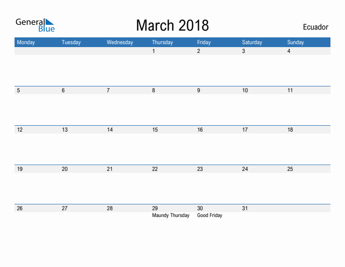 Fillable March 2018 Calendar