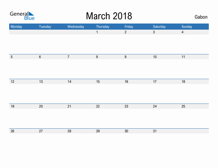 Fillable March 2018 Calendar