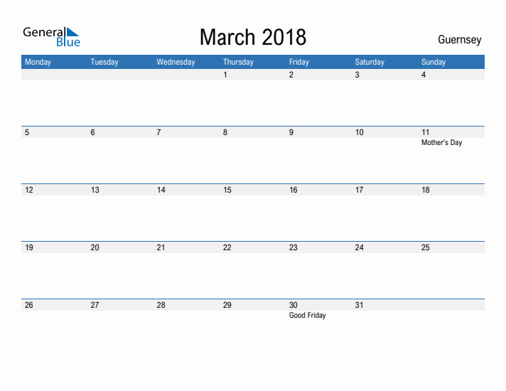 Fillable March 2018 Calendar