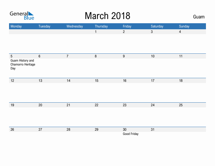 Fillable March 2018 Calendar