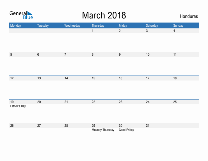 Fillable March 2018 Calendar