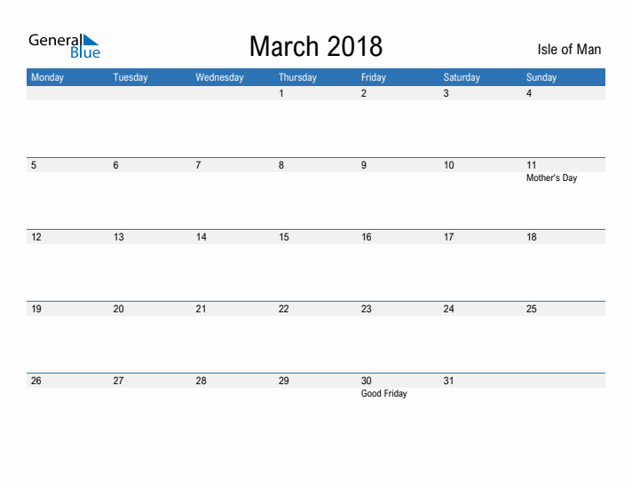 Fillable March 2018 Calendar