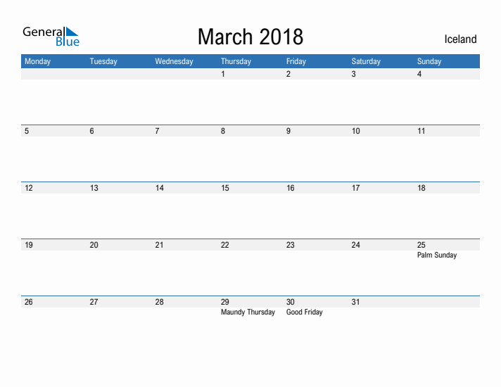 Fillable March 2018 Calendar