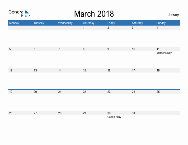 Fillable March 2018 Calendar