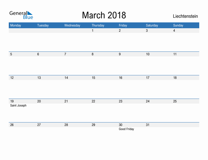 Fillable March 2018 Calendar