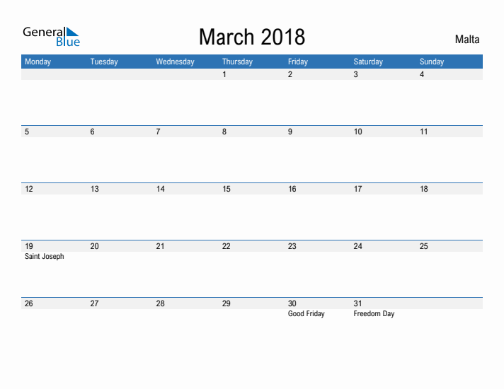 Fillable March 2018 Calendar