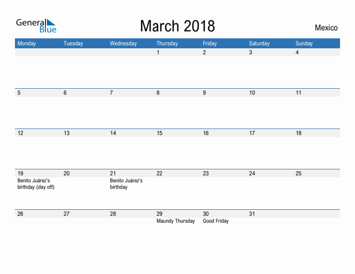 Fillable March 2018 Calendar