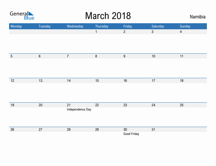 Fillable March 2018 Calendar