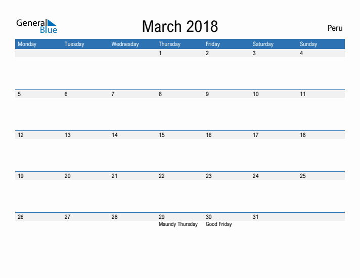 Fillable March 2018 Calendar