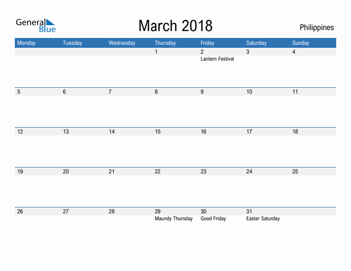 Fillable March 2018 Calendar