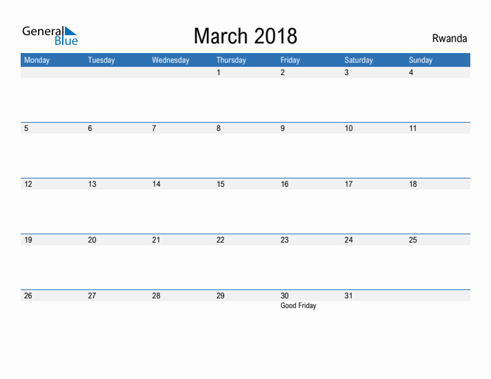 Fillable March 2018 Calendar