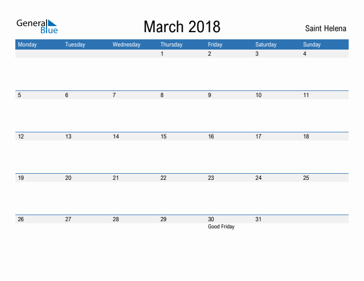 Fillable March 2018 Calendar