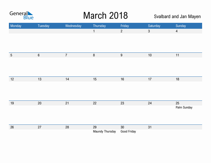 Fillable March 2018 Calendar