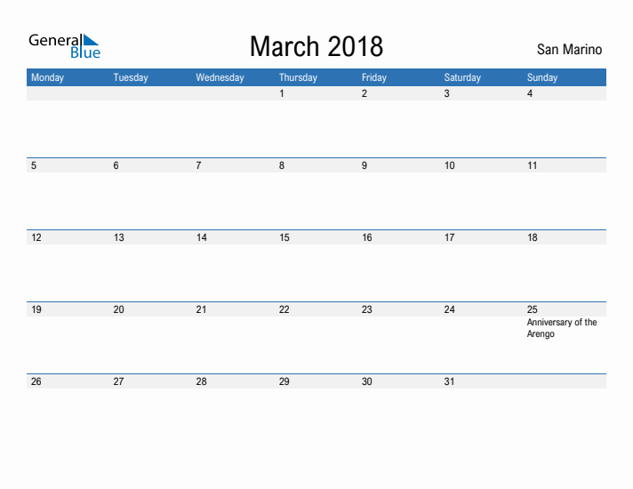 Fillable March 2018 Calendar