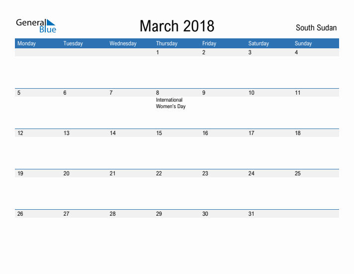 Fillable March 2018 Calendar