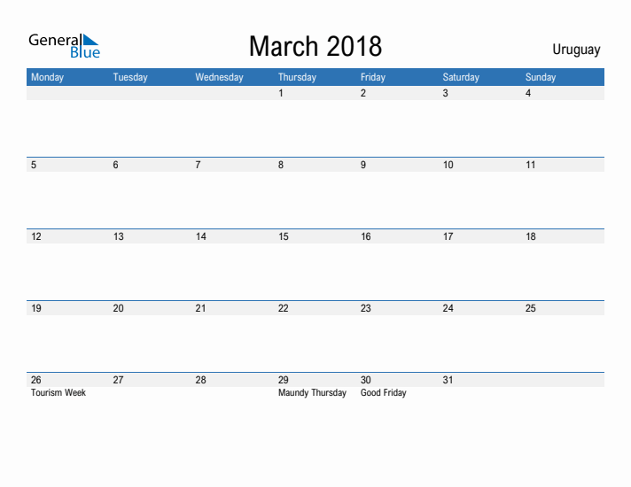 Fillable March 2018 Calendar