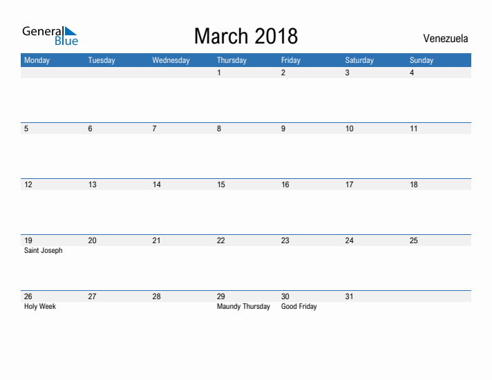 Fillable March 2018 Calendar